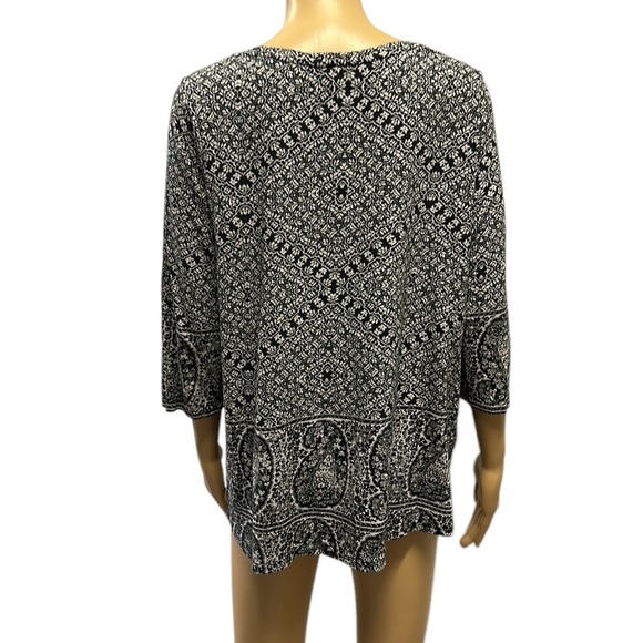Lucky Brand Black White Paisley 3 Quarter Sleeve Tee Top Womens Plus Size 1X - Picture 3 of 9